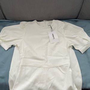 Brand new Lattelier (with tag) pencil cut white midi dress with puff sleeves